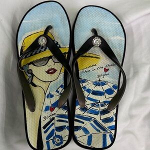 Brighton Women's Black and Blue Graphic Sandals Sz 9 Very Good Condition